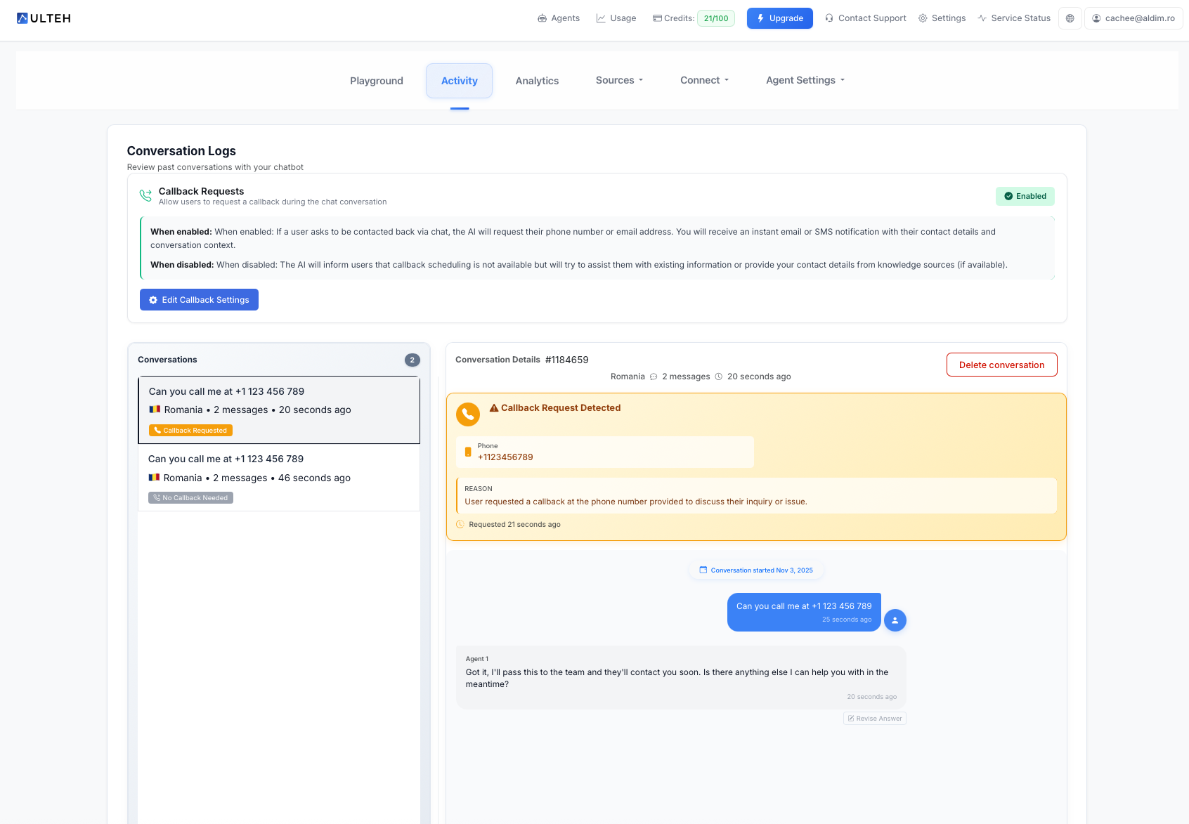 Tegevuste vahekaardi ülevaade