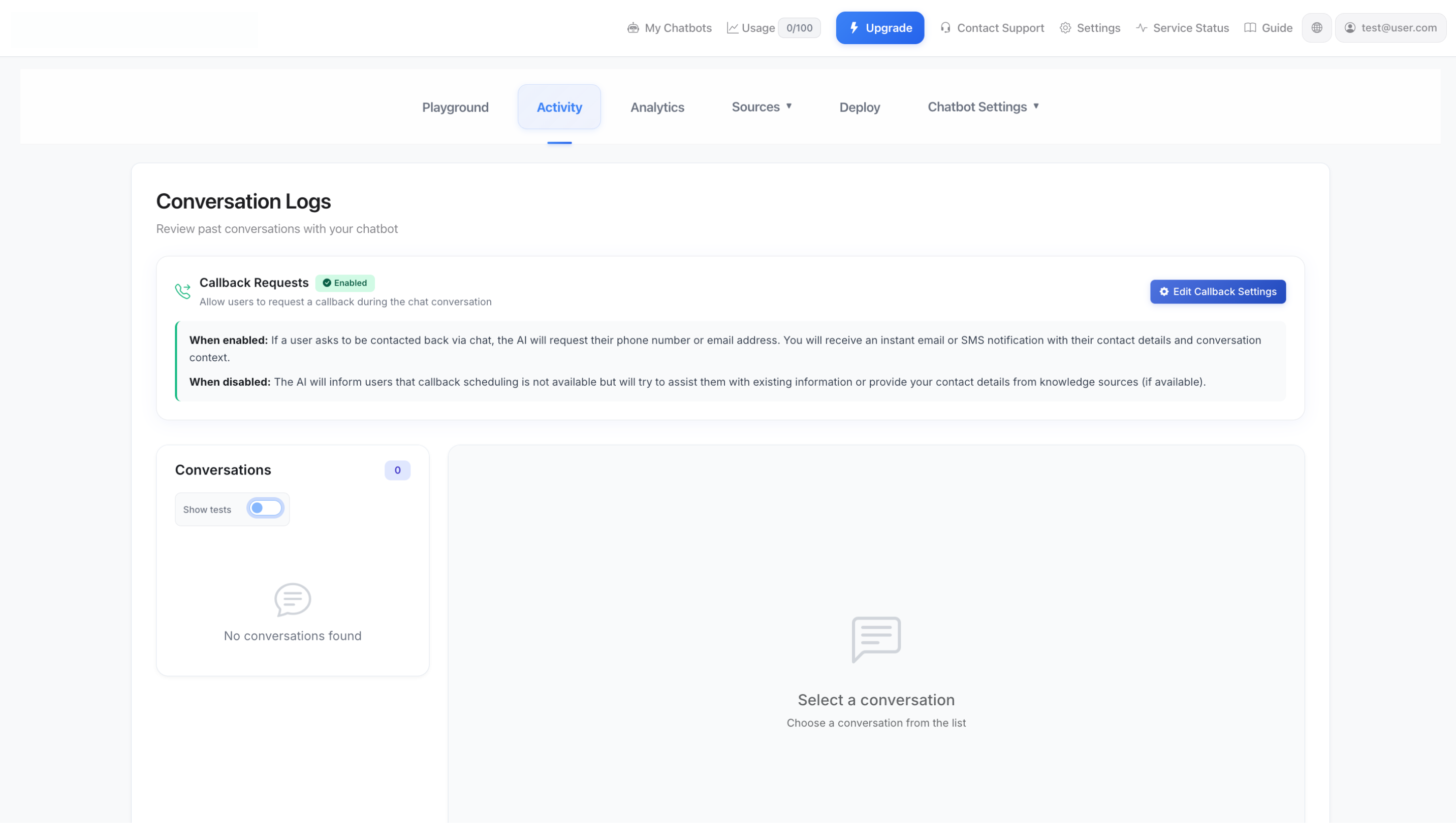 Tegevuse ja vestluste logid
