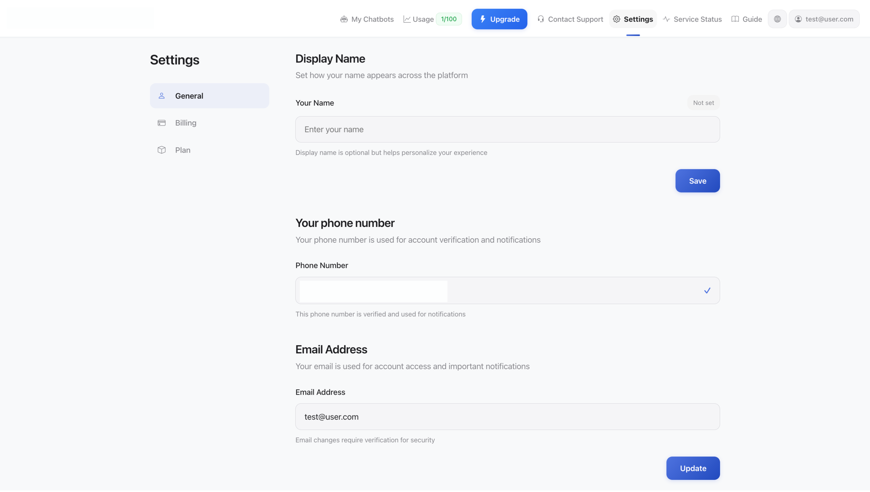 Konto seaded - Üldised