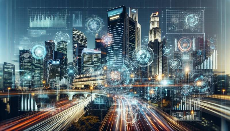 AI analüüsib aktsiaturu andmeid futuristlikul digitaalsel liidesel